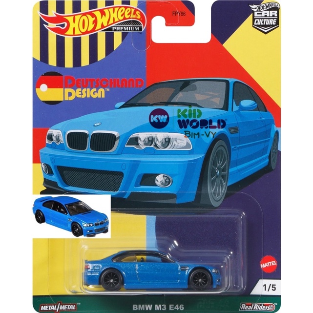 Xe mô hình Hot Wheels Premium Deutschland Design Series BMW M3 E46 GRJ72, bánh cao su.