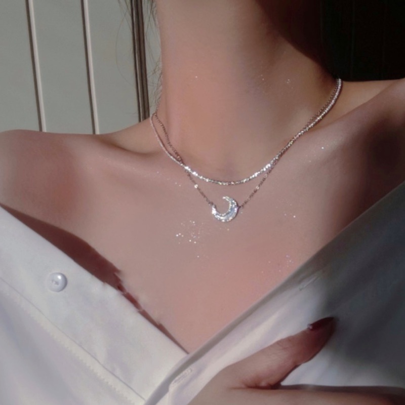 Vòng cổ Hai Lớp Hình Mặt Trăng Sang Trọng Phong Cách Hàn Quốc