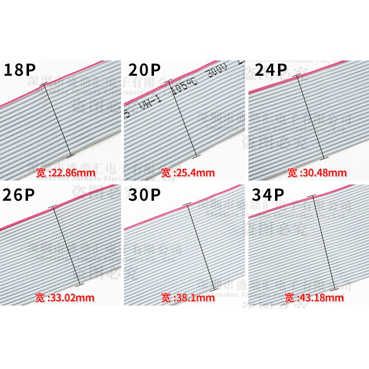 Cáp phẳng màu xám FC-6 / 10 / 14 / 16 / 20 ~ 64P Cáp hai đầu Cáp AVR 10 / 20 / 30CM Pitch 2.54mm