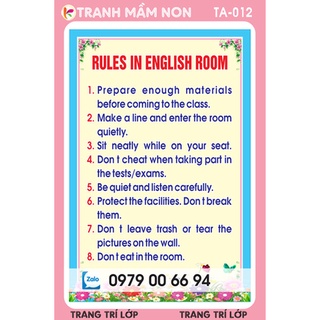Decal trang trí lớp - nội quy phòng tiếng anh 012
