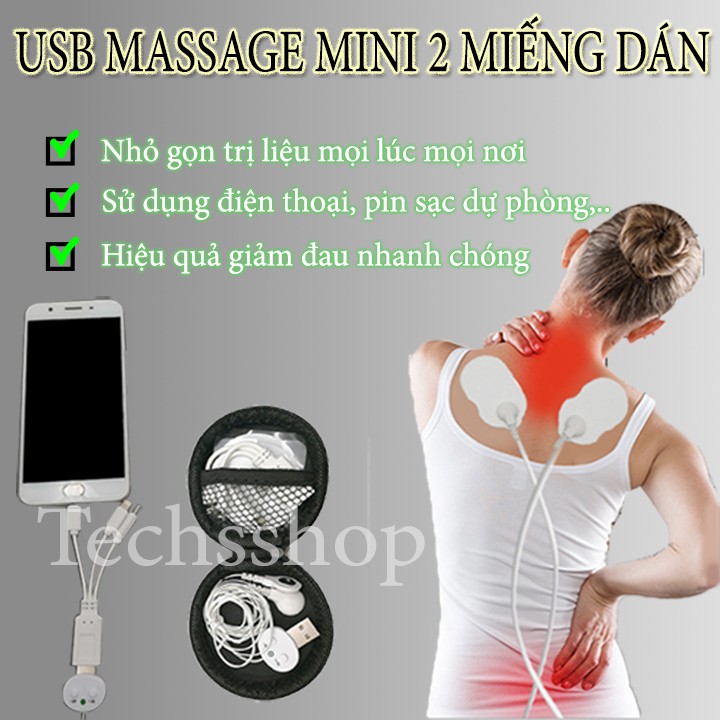 Máy massage xung điện mini - Usb massage trị liệu 2 miếng dán nhỏ gọn tiện lợi