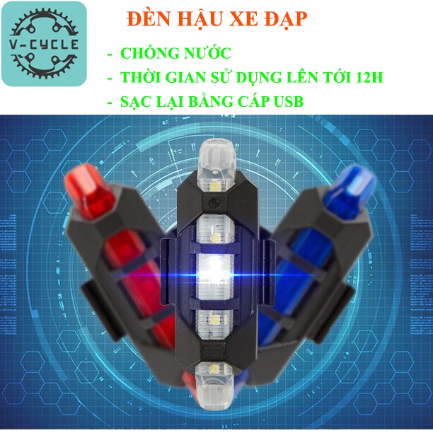 Đèn xe đạp - Đèn hậu nhấp nháy gắn cọc yên xe đạp (pin có thể sạc lại)
