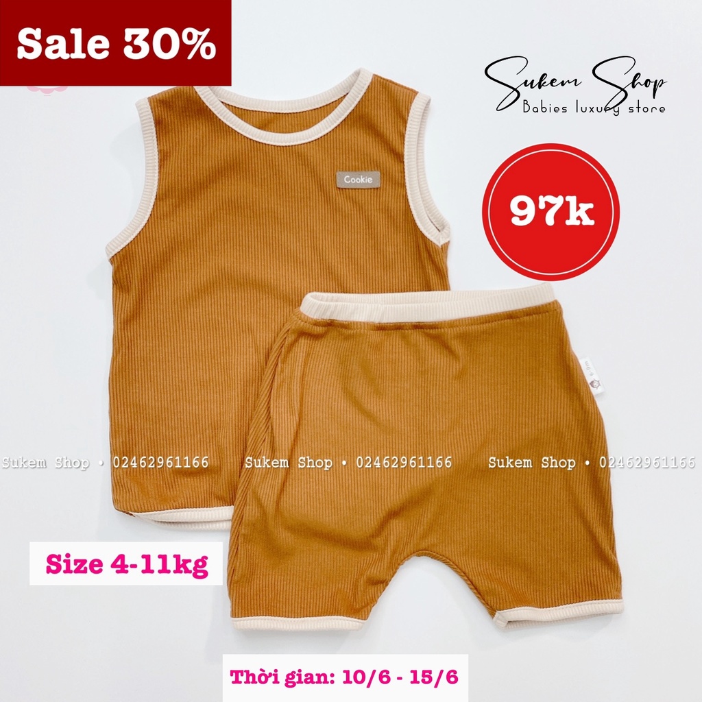 Bộ Ba Lỗ Quần Cộc Cookie Chất Cotton Tăm Mềm,Mát Cho Bé