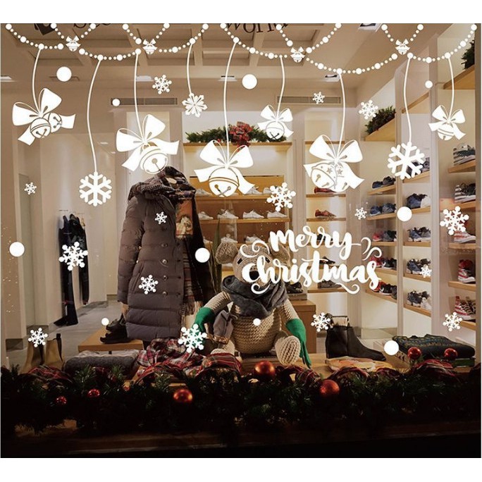 Decal Trang Trí Noel Rèm dâu Nơ Chuông trắng