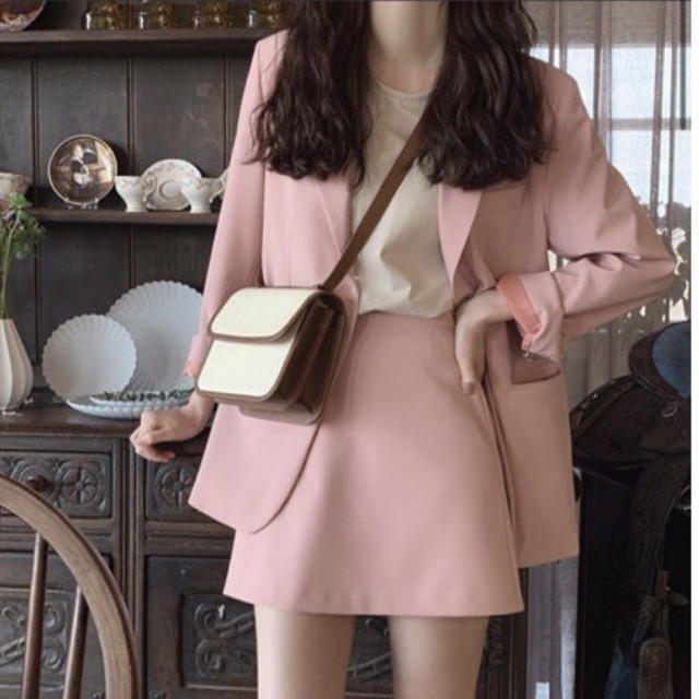 Áo blazer trơn 2 màu kèm chân váy