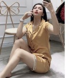 Bộ Lụa Pijama Chữ Ký Tay Cộc Quần Đùi-Chất Đẹp-Hàng Thiết Kế ViSaVa freesize chất satin bao đẹp sang chảnh