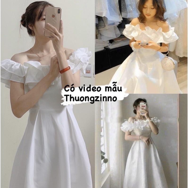 Đầm trắng trễ vai Victoria thiết kế bồng bềnh Váy trắng công chúa đẹp nhẹ nhàng ྇