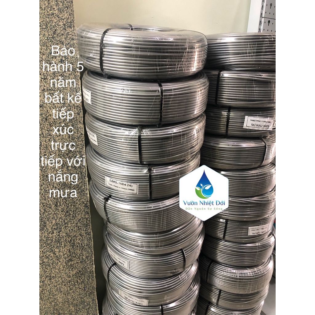 Bộ 10m Ống LDPE tưới cây 6mm - 6li  màu bạc loại tốt 100% nhựa nguyên sinh - BH 5 năm