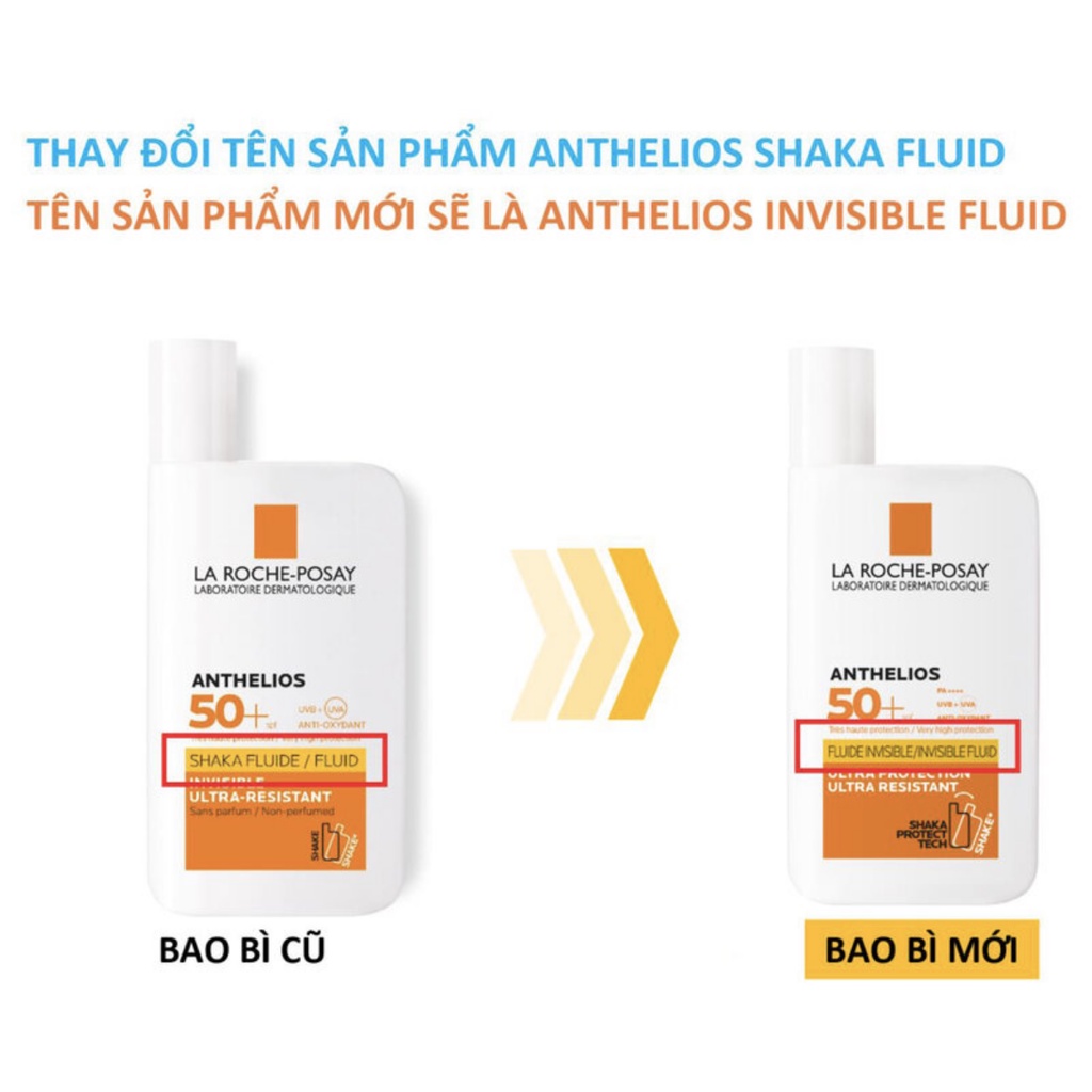 Kem chống nắng dạng sữa La Roche-Posay Anthelios Invisible Fluid Shaka Fluid SPF50+ 50mL CN03