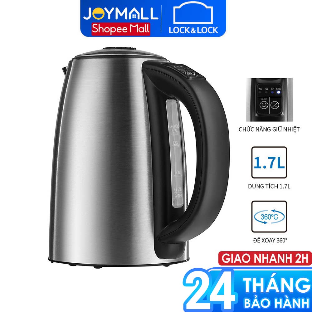 Ấm đun siêu tốc Lock&Lock EJK136SLV 1.7L - Hàng chính hãng, chọn nhiệt độ sôi, giữ nhiệt sau khi đun - JoyMall