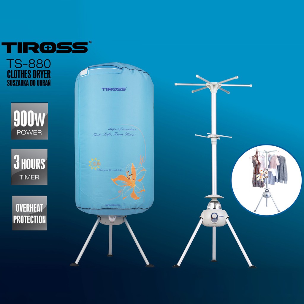 Máy sấy quần áo 900W TIROSS TS880