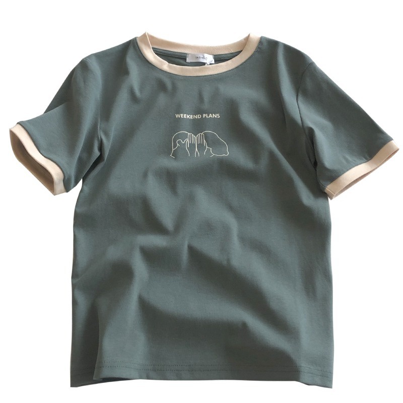 Áo thun UIOWOO tay ngắn dáng rộng màu sắc thời trang dành cho nữ