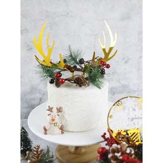Que cắm topper mica sừng hươu vàng_GS_Noel