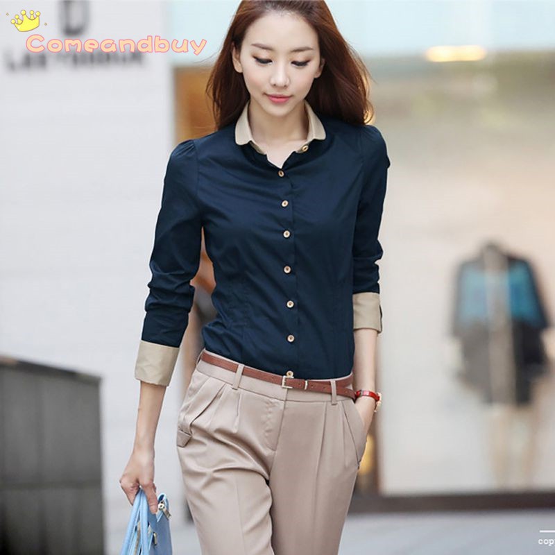 Áo sơ mi tay dài cổ bẻ thiết kế thanh lịch cho phái nữ