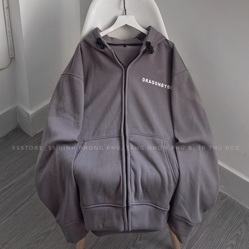 Áo khoác hoodie zip SOLD mùa đông có nón vải nỉ bông màu xám form rộng unisex nam nữ - SSSTore