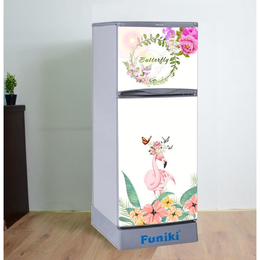 Decal dán trang trí tủ lạnh mẫu Hồng Hạc và Butterfly- Chất lượng cao - chống thấm