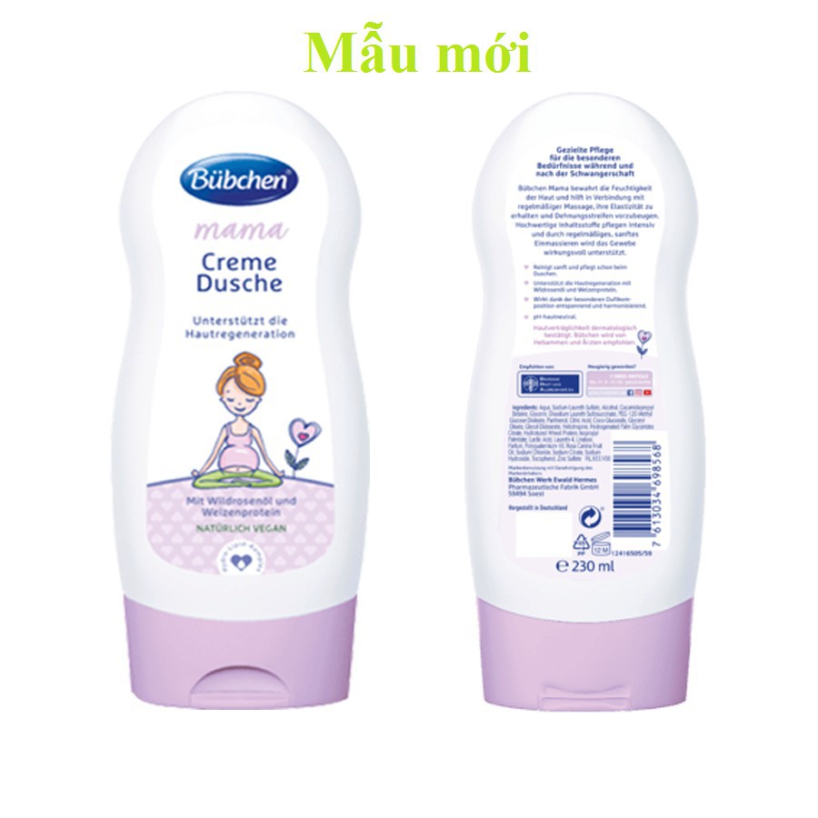 Sữa tắm cho bà bầu Bubchen Mama 230ml thành phần hoàn toàn tự nhiên phù hợp với phụ nữ mang thai