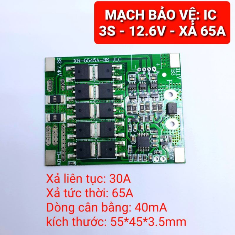 Achun.vn - MẠCH BẢO VỆ PIN 3S-12.6V  XẢ 40A/50A/65A CÓ NGẮT QUÁ DÒNG VÀ XẢ QUÁ MỨC