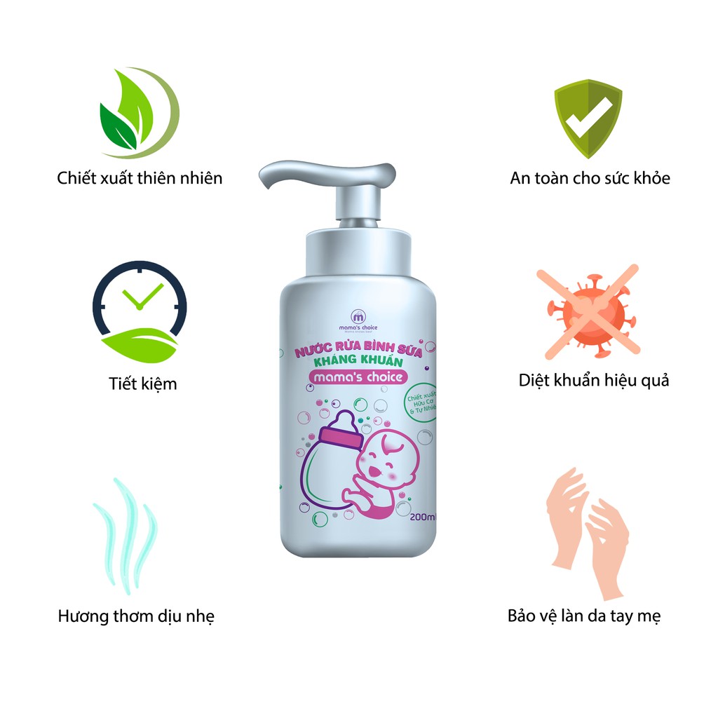Nước Rửa Bình Sữa Hữu Cơ Thương Hiệu Mama Choice Dung Tích 200ml An Toàn Tuyệt Đối Cho Mẹ &amp; Bé