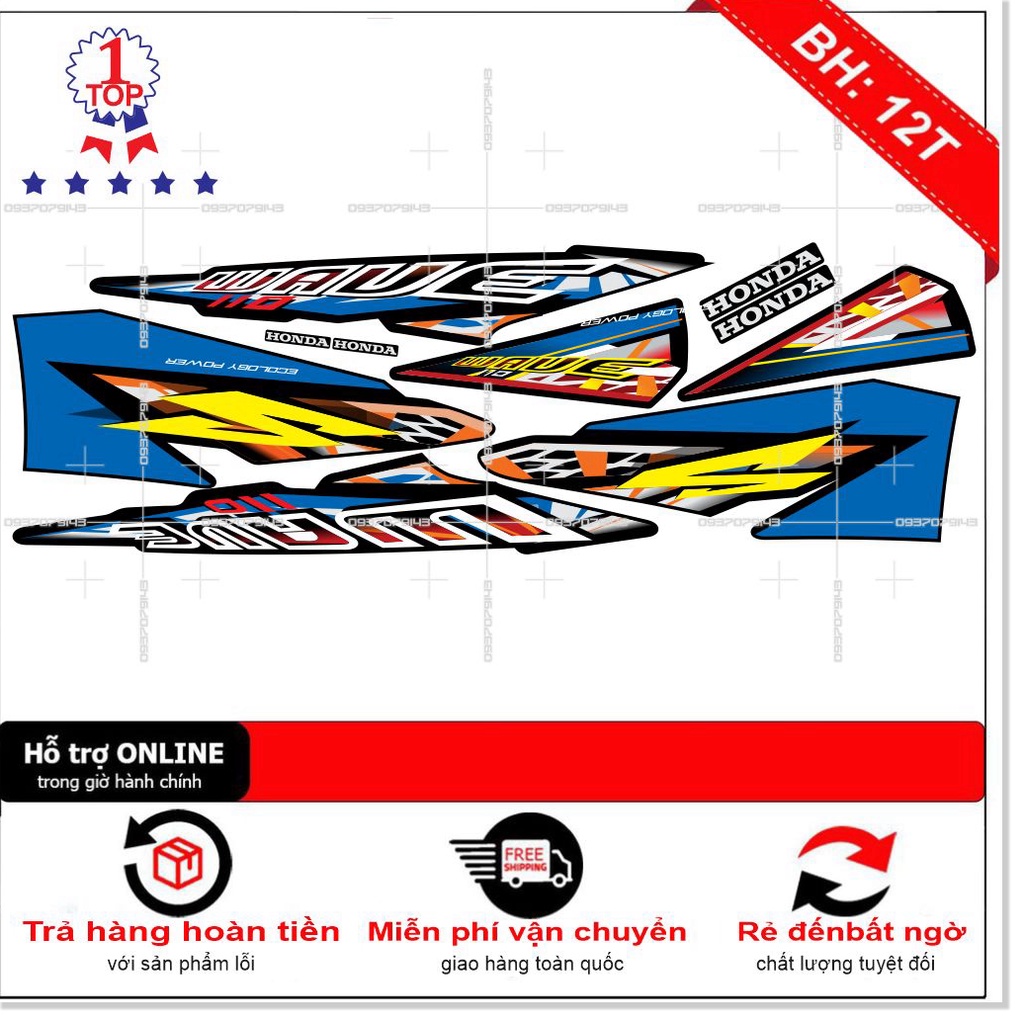 ( Quí khách vui lòng mang ra tiệm cho thợ dán ) Tem wave nhỏ đời đầu xanh đen