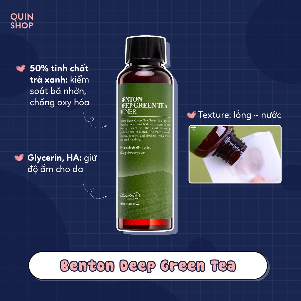 Nước Hoa Hồng Ngăn Ngừa Mụn Và Kiểm Soát Nhờn Benton Deep Green Tea Toner