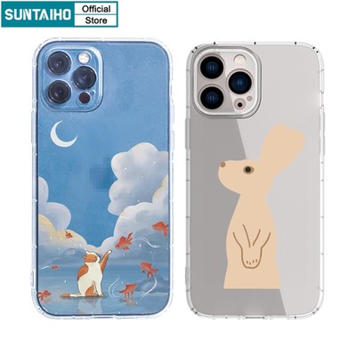 Ốp lưng iphone Ốp điện thoại Suntaiho TPU in hình mèo và cá thích hợp cho IPhone 13 12 11 X Xs XR Pro Max 8 7 Plus