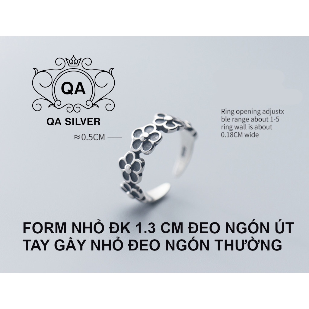 Nhẫn bạc thái hoa đen form nhỏ nhẫn nữ ngón út S925 FLORA Silver Ring QA SILVER RI220103