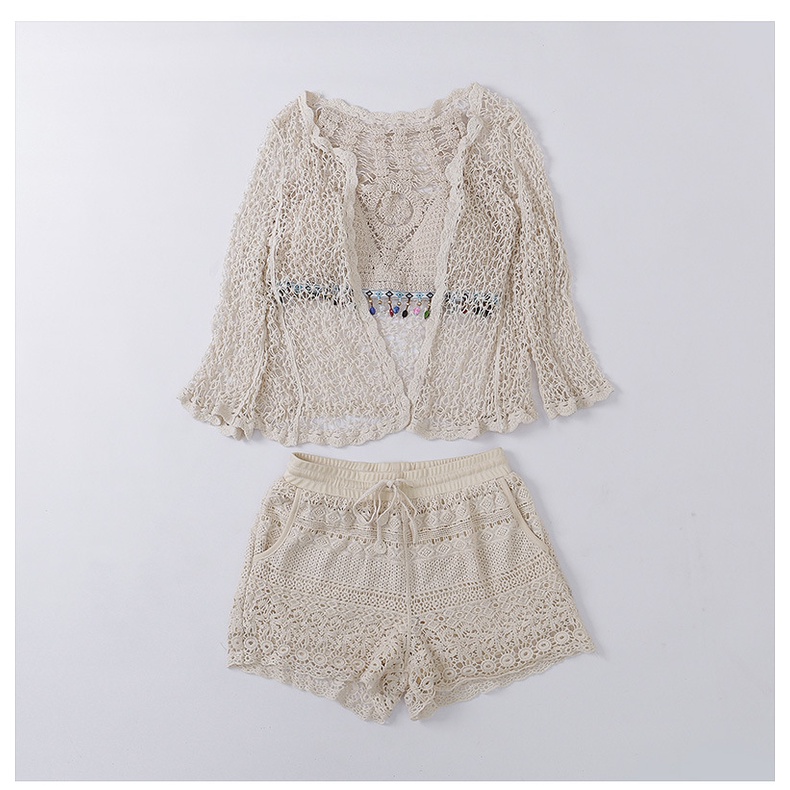 (Hàng nhập) SET 3 MÓN Bikini len móc đi biển Trắng Quảng Châu #1800