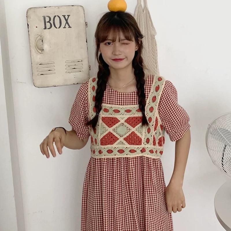 MS577 Áo hai dây cổ vuông đan móc hoạ tiết trám đi biển, mix váy áo