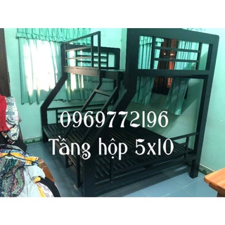 Giường tầng khung hộp 5x10 trên 1m4 dưới 1m6 dài 2m phủ bì 2m10 bảo hành 3 năm
