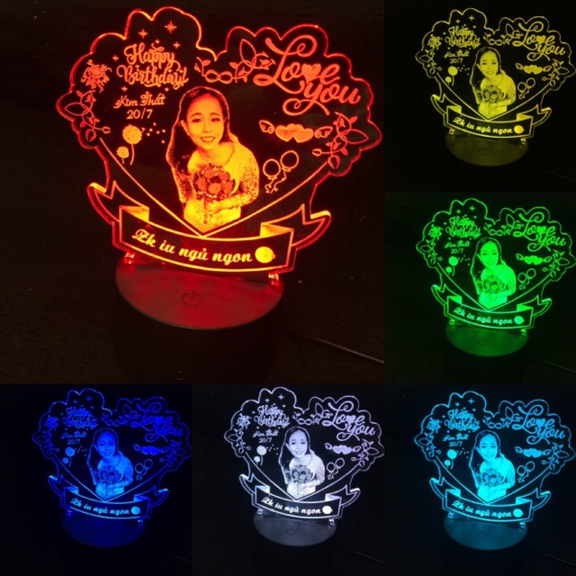 Đèn Led 3d, quà tặng hình tim hoa cải kỉ niệm hình ảnh theo yêu cầu