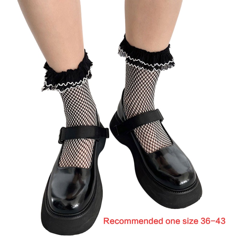 Xixi Tất Lưới Dài Ngang Bắp Chân Phối Ren Xếp Nếp Phong Cách Harajuku Nhật Bản Ngọt Ngào Cho Nữ Hàng Có Sẵn