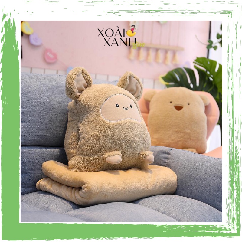 Bộ Chăn Gối Ngủ Trưa Văn Phòng 3in1 Chuột Kaka Ngộ Ngĩnh Dân Công Sở, Du Lịch, Tàu Xe, Điều Hoà, Ô Tô, Trẻ Em CHAN05