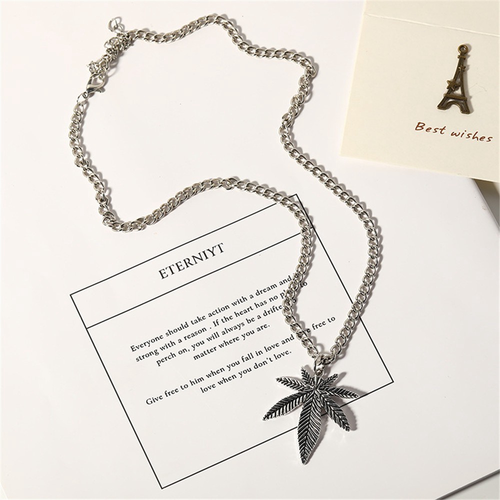 【xijing-cod】woman fashion retro Hip-hop Maple Leaf Pendant Necklace wild choker jewelry gift