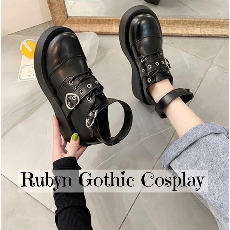 [CÓ SẴN]  Giày Boots Oxford Gothic Khoá Tim cá tính ( Size 35 - 39 )