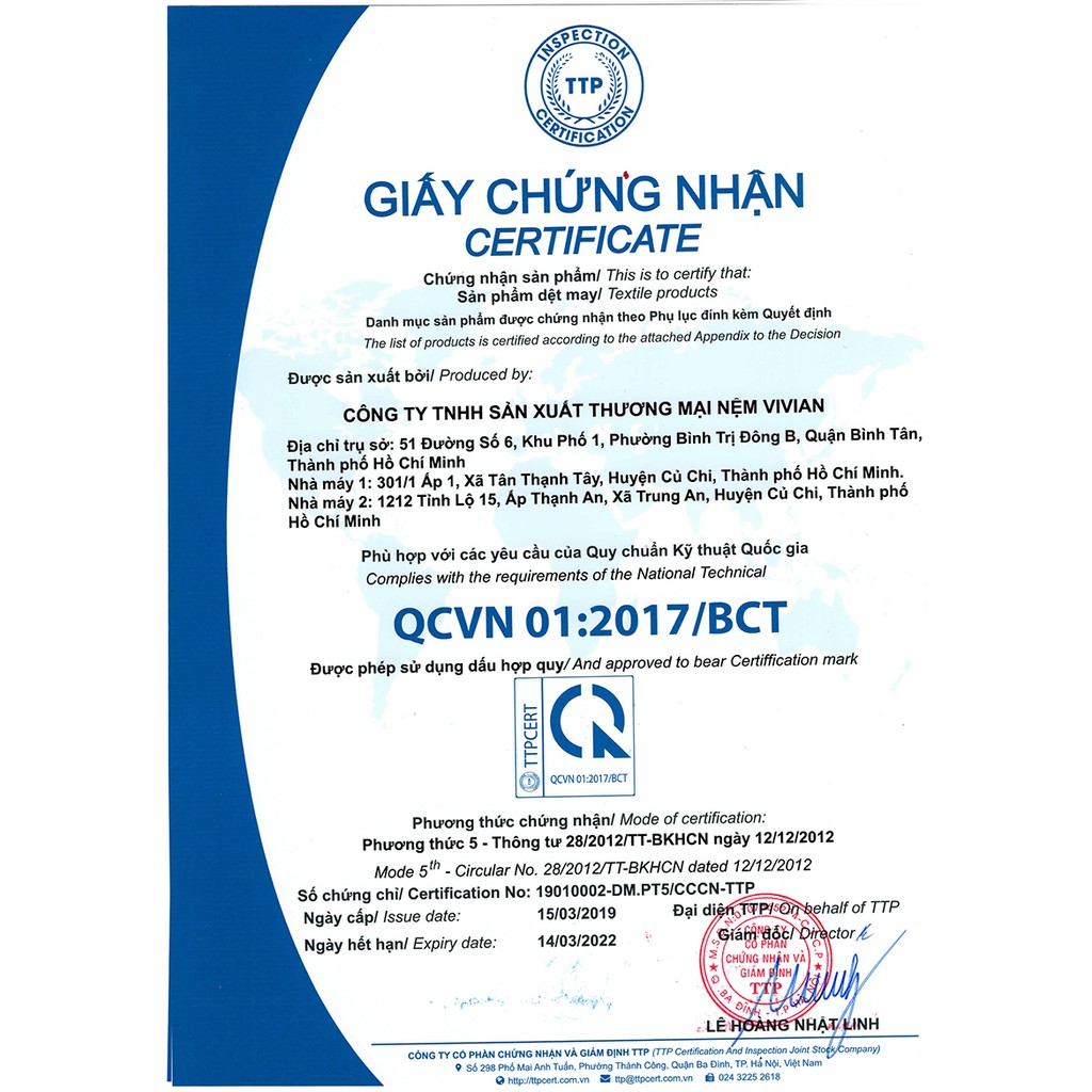 Nệm bông ép Happy Vivian - Không Chần vải Đan Mạch