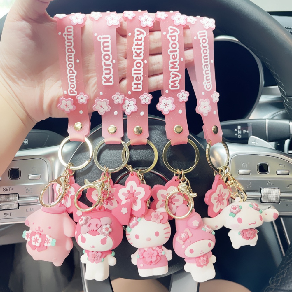 Móc Khóa Sanrio Dễ Thương Phụ Kiện Anime Hello Kitty Kuromi Melody Cinnamoroll Pom Pom Purin Móc Khóa Pvc Dòng Sakura Hoạt Hình 0000
