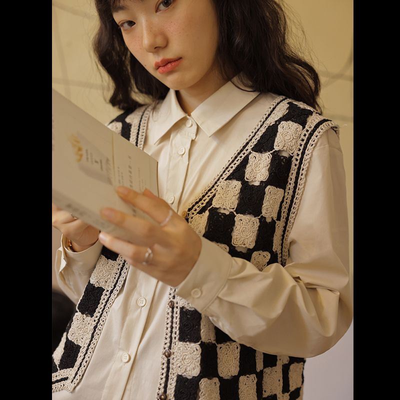 Áo Cardigan Dệt Kim Cao Cấp Ôm Dáng Họa Tiết Kẻ Ô Trắng Đen Phong Cách Xuân Thu Mới 2022
