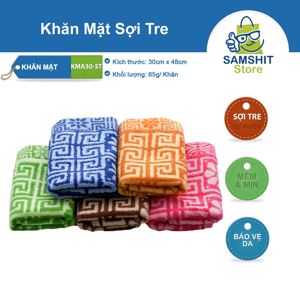 Khăn Mặt Sợi Tre Bamboo Tự Nhiên 30x48cm Bông Mềm, Thấm Hút Tốt, Bền Đẹp, Kháng Khuẩn Cao Hoa Văn Trang Nhã