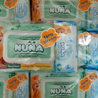 Combo 10 khăn giấy ướt Nuna 100 tờ tặng kèm 10 gói nhỏ 30 tờ.