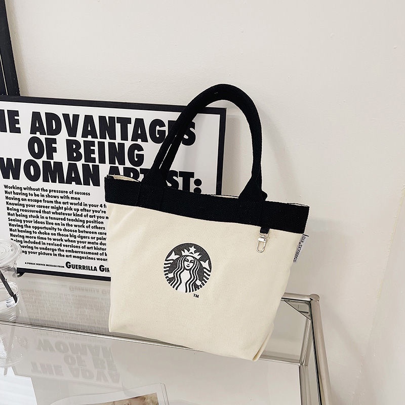 Túi Xách Tote Vải Bạt Siêu Nhẹ Cỡ Lớn In Hình Starbucks Chất Lượng Cao Cho Học Sinh