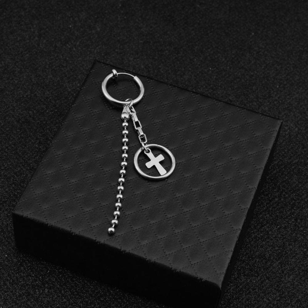 Bông Tai Tua Rua Lông Vũ Hình Thánh Giá Phong Cách Punk Đơn Giản Cho Nam