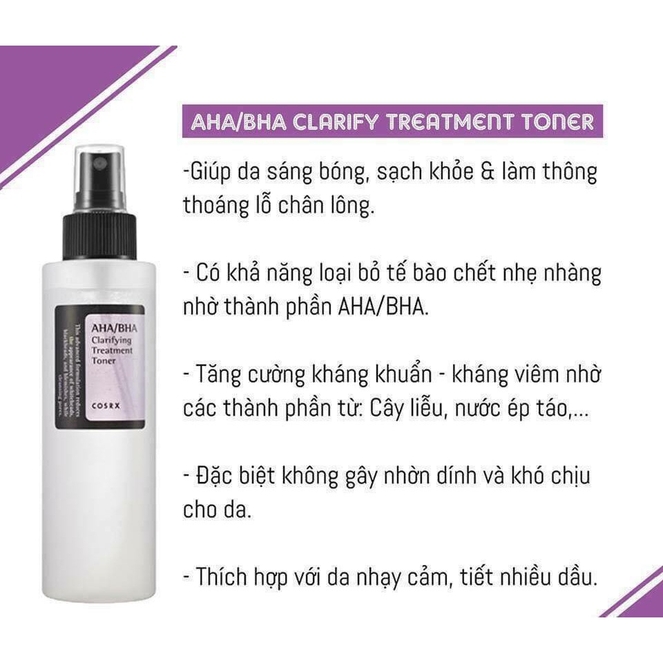 Nước hoa hồng Cosrx AHA BHA Clarifying Treatment 150ml [Coco Shop]