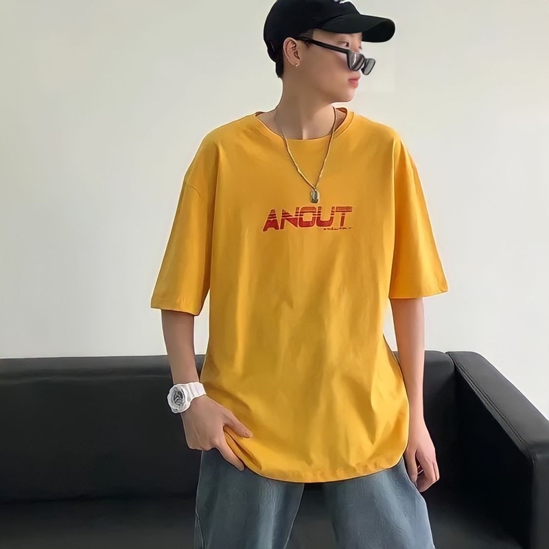 Áo phông nam nữ form rộng 2N Unisex thun cotton in chữ Anout vàng