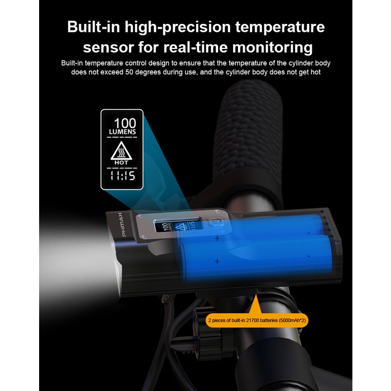 X-TIGER Đèn Pin Sạc USB Thông Minh Có Màn Hình Hiển Thị Nhiệt Độ Cho Xe Đạp