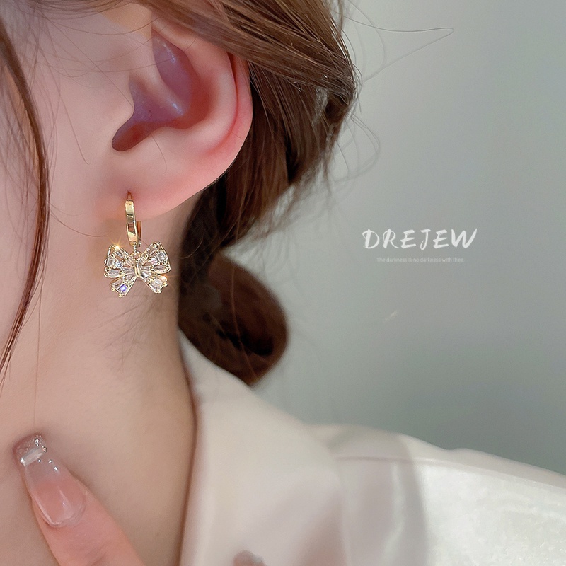 DREJEW Khuyên Tai Mạ Vàng Thật Đính Đá Zircon Phong Cách Hàn Quốc Thời Trang Chất Lượng Cao