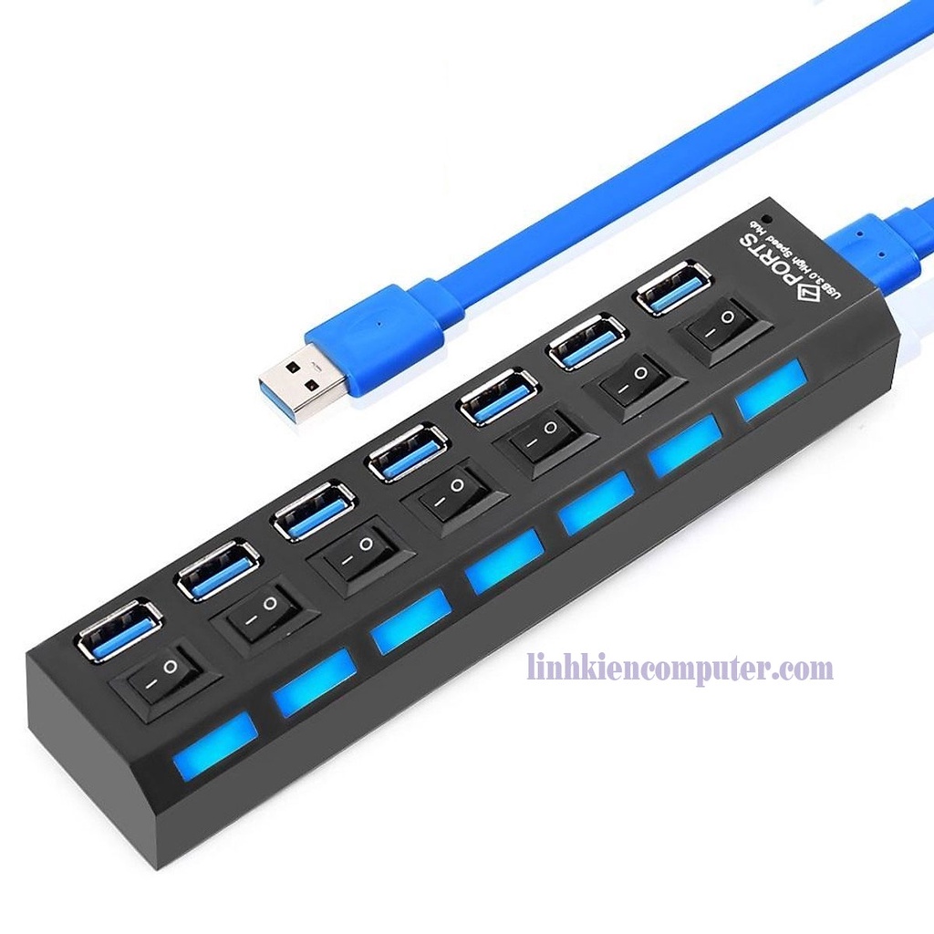 Usb hub 7 port có công tắc bật, tắt, tốc độ 3.0 giúp chia cổng USB từ 1 ra 7 cổng