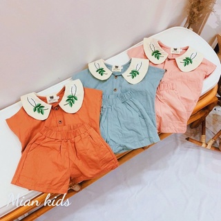 Xả Set tơ đũi cổ thêu lá xanh bé gái