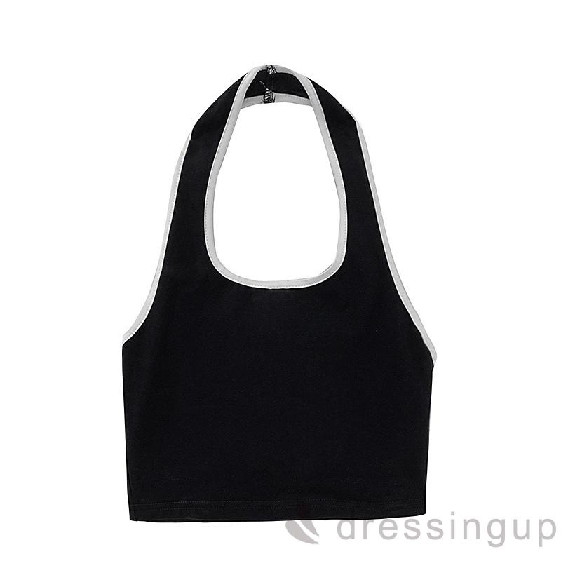 Áo croptop không tay hở lưng màu sắc tương phản thời trang mùa hè cho nữ