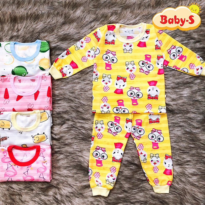 Bộ cotton giấy Thái dài tay cho bé gái và bé trai 2-13kg có bo dày giữ ấm cho bé chất thun co giãn Baby-S – SBVN022